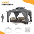thumbnail image 3 of ALAULM 12'x14' Hardtop Gazebo, Galvanized Metal Double Roof with Gray Netting & Curtains, Sunshade for Patio, Backyard & Deck, 3 of 7