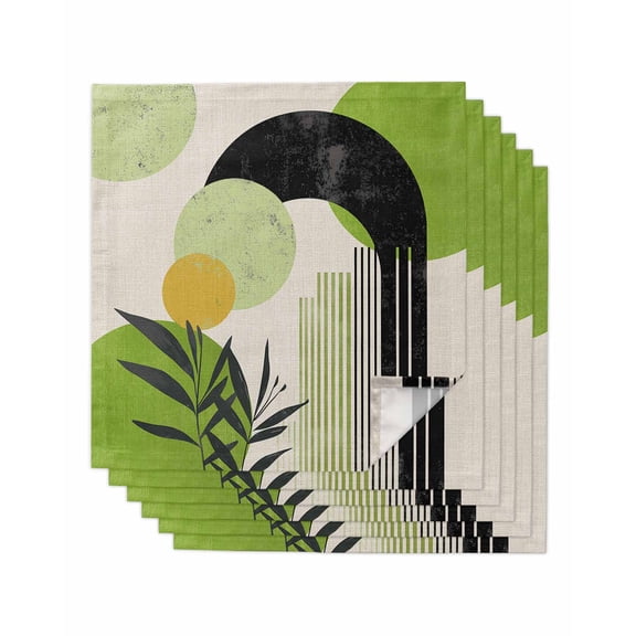 nqOlkjepod Boho Middle Century Cloth Napkins Set of 6 Reusable Dinner Napkins, Abstract Green Geometric Leaves Cocktail Napkin Washable Table Napkins for Wedding/Holiday Party/Baby Shower 20"x20"