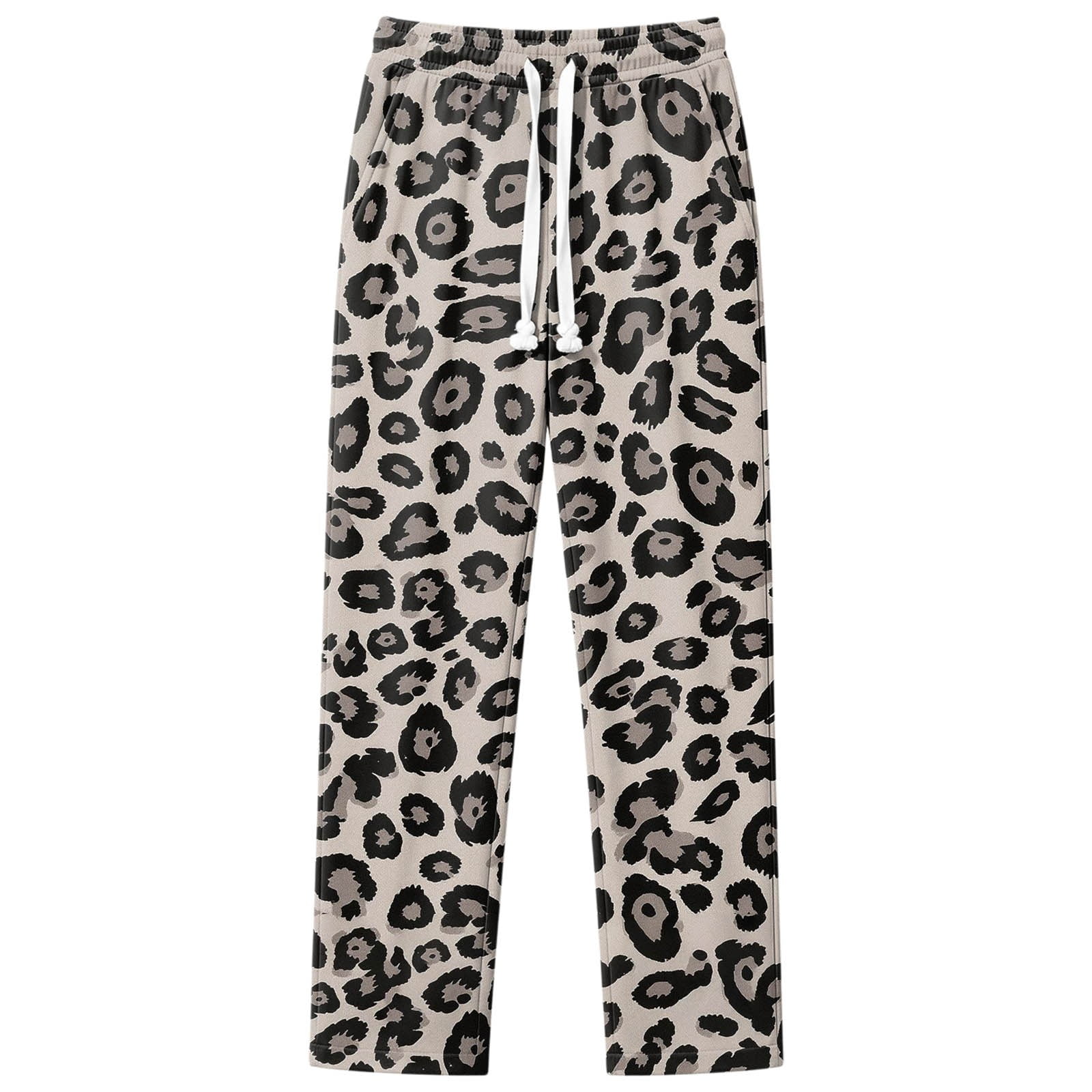 Norvella Cheetah Print Pants for Mens Leopard Spots Elastic Drawstring Waist Straight Leg Trousers Full Length Relaxed Casual Bottoms