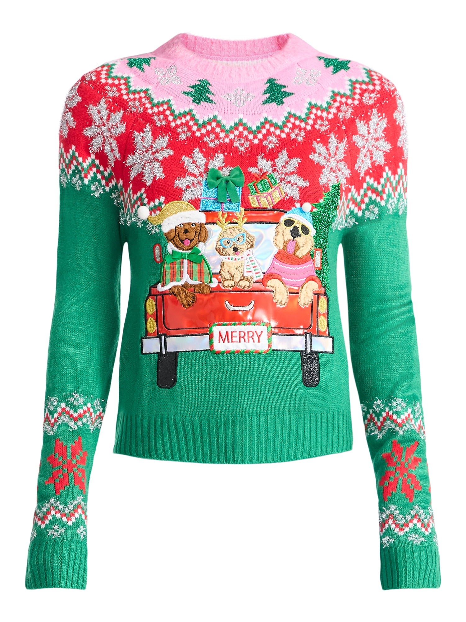 Holiday Time Women's Embellished Pullover Christmas Sweater, Midweight, Sizes XXS-XXXL