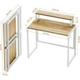thumbnail image 3 of Small Folding Desk 31.5 Inch, Foldable Computer Desks with LED Lights and Monitor Stand, Work Portable Table for Bedroom Home Office,Vintage Oak, 3 of 4