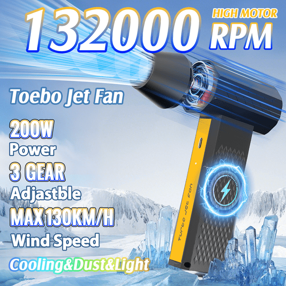 Powerful fan,high-speed brushless USB-C fast charging,，suitable for camping, barbecue, hair drying, pet drying, blower for car cleaning，car snow removal, home cleaning, stylish design outdoor essenti