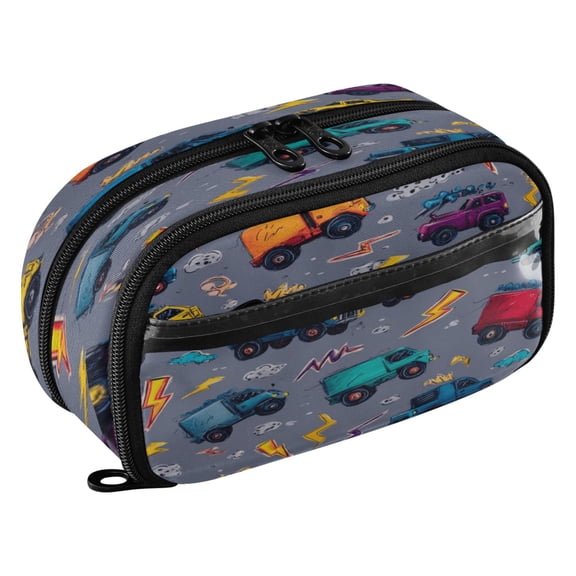 Large Pencil Pen Case Capacity PVC Pencil Pouch Makeup Bag for Women Man, Small TruckPrinted