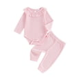 thumbnail image 1 of xiaxaixu Baby Girl 2Pcs Fall Outfits Long Sleeve Ruffle Collar Romper + Pants Set Infant Clothing, 1 of 8