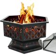 thumbnail image 2 of Wood Burning Fire Pit Hexagon 24 Inch - Steel Fireplace Bowl with Screen Cover for Outdoor Patio, Backyard, Heater - Bronze Finish, 2 of 8