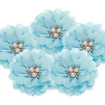 3.15 Inch Chiffon Flowers, 5 Pcs Fabric Flowers Rhinestone Pearl Large Camellia Sewing Appliques for DIY Crafts Dresses Clothing Headbands Wedding Party Decoration, Blue