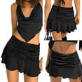 thumbnail image 6 of Seyurigaoka Women Pleated Hem Skirt, Solid Color Elastic Waist Short Skirt, 6 of 7