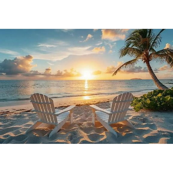 Fun Jigsaw Puzzle for Adults 500 Pieces Summer Beach White Chairs Wall Art Wooden Puzzles Best Brain Exercises Educational Gift Home Decor