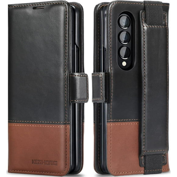 Funda tipo cartera KeziHome de piel auténtica para Samsung Z Fold 4