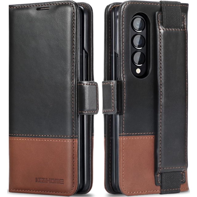 Funda tipo cartera KeziHome de piel auténtica para Samsung Z Fold 4