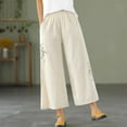 thumbnail image 5 of WJHWSX Women's Pants,Straight Leg Pants Women,Loose Pants for Women,Elastic Waistband,Moisture Wicking,Solid,Cotton,Linen ,Beige,5XL, 5 of 5