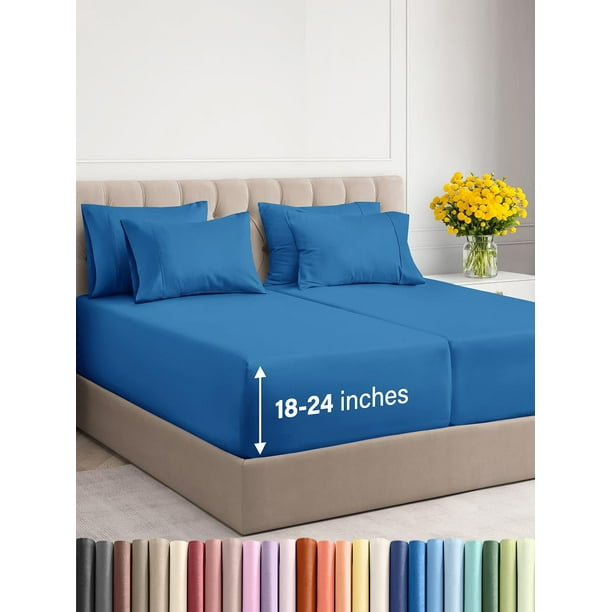 Juego de sábanas King extra profundas divididas - Sábanas transpirables y refrescantes de 7 piezas - Juego de sábanas de lujo para hotel - Fácil ajuste - Sábanas suaves, antiarrugas y cómodas - Juego