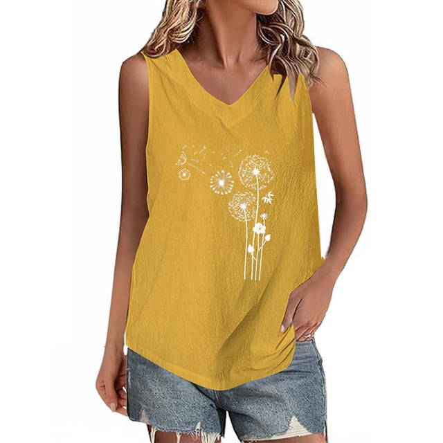 Tops de Lino para las Mujeres Pequeña Impresión Cuello Redondo Botón Arriba Manga Corta, Tops Cortos para las Mujeres