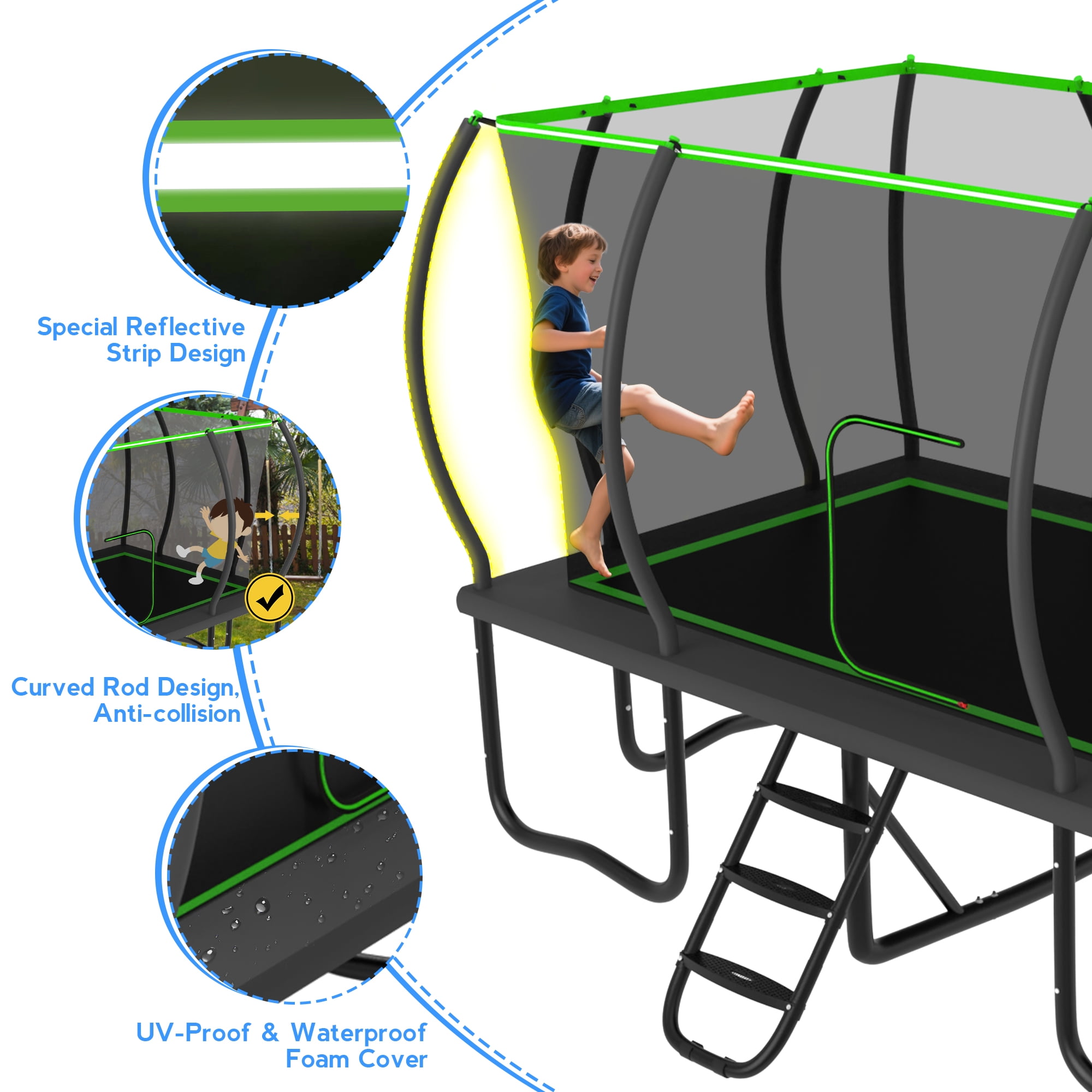 YORIN Trampoline, 9FT x 15FT Rectangular Trampoline for Kids Adults, 1800LBS Recreational Large Trampolines with Enclosure Net, Non-Slip Ladder, Galvanized Heavy Duty Outdoor Trampolines
