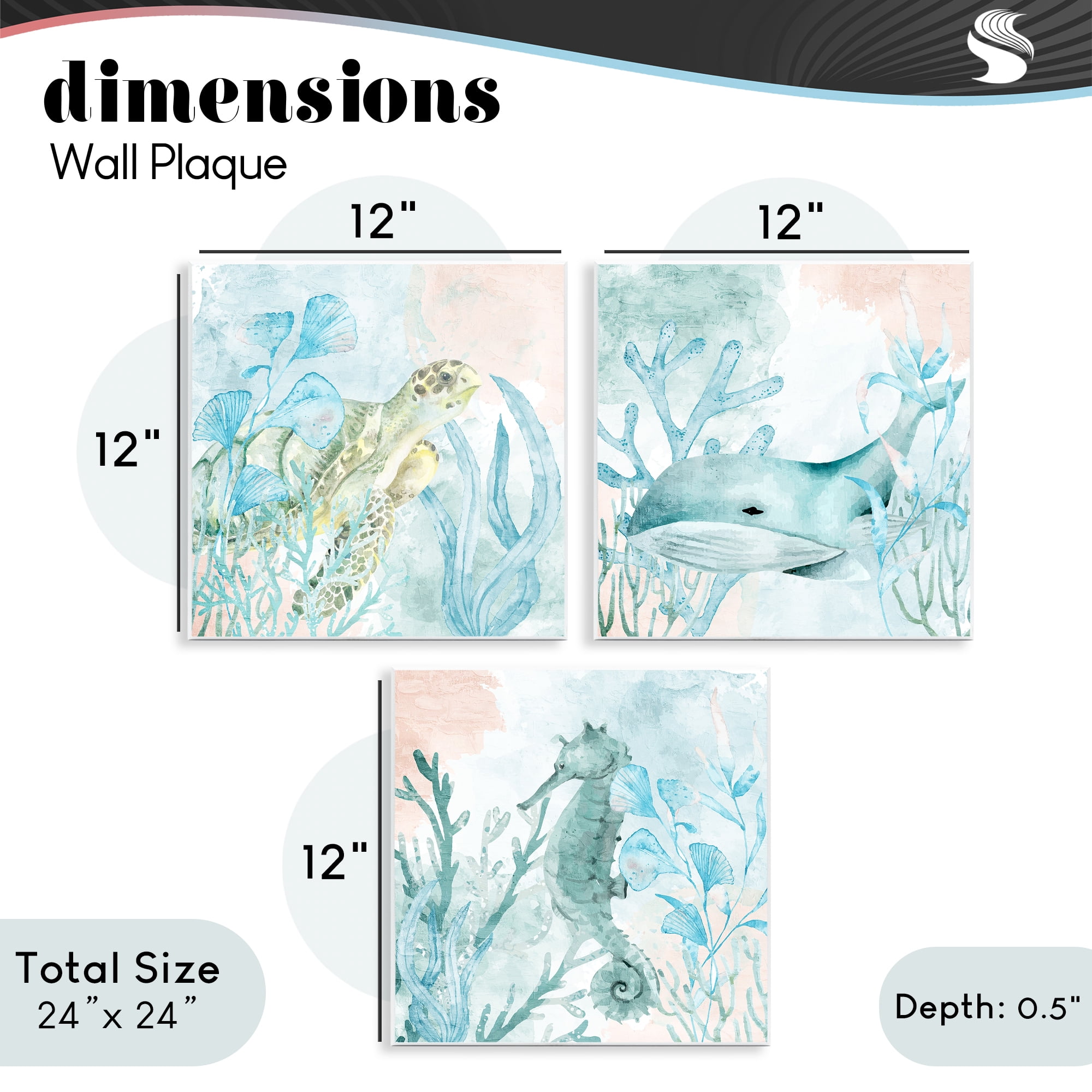Stupell Industries Aquatic Animals Sea Swim 3 Piece Wall Plaque Art Set, design by Kim Allen