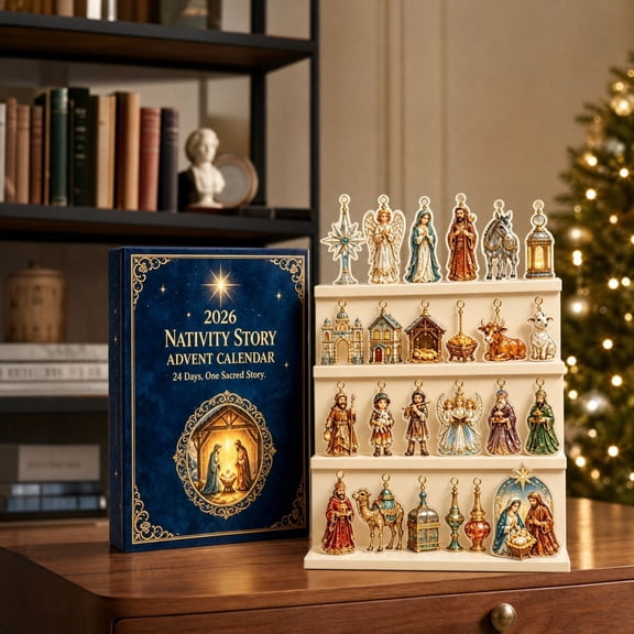 2026 Nativity Story Advent Calendar, 24 Days Christmas Countdown Calendar with 2D Acrylic Nativity Ornaments, Holy Family Jesus Mary Religious Hanging Decor Xmas Gift Set