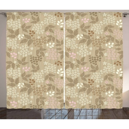 Floral Curtains 2 Panels Set Vintage Leaves Daisy Silhouettes Ornate Environment Elements Romantic Pattern Window Drapes For Living Room Bedroom