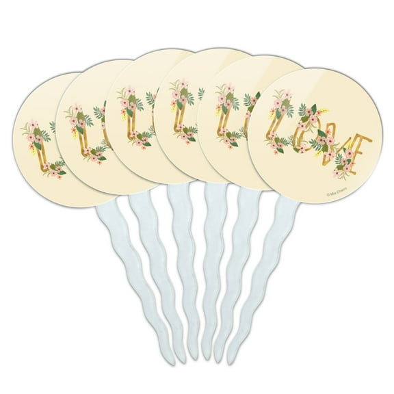 Love and Flowers Cupcake Picks Toppers Decoration Set of 6