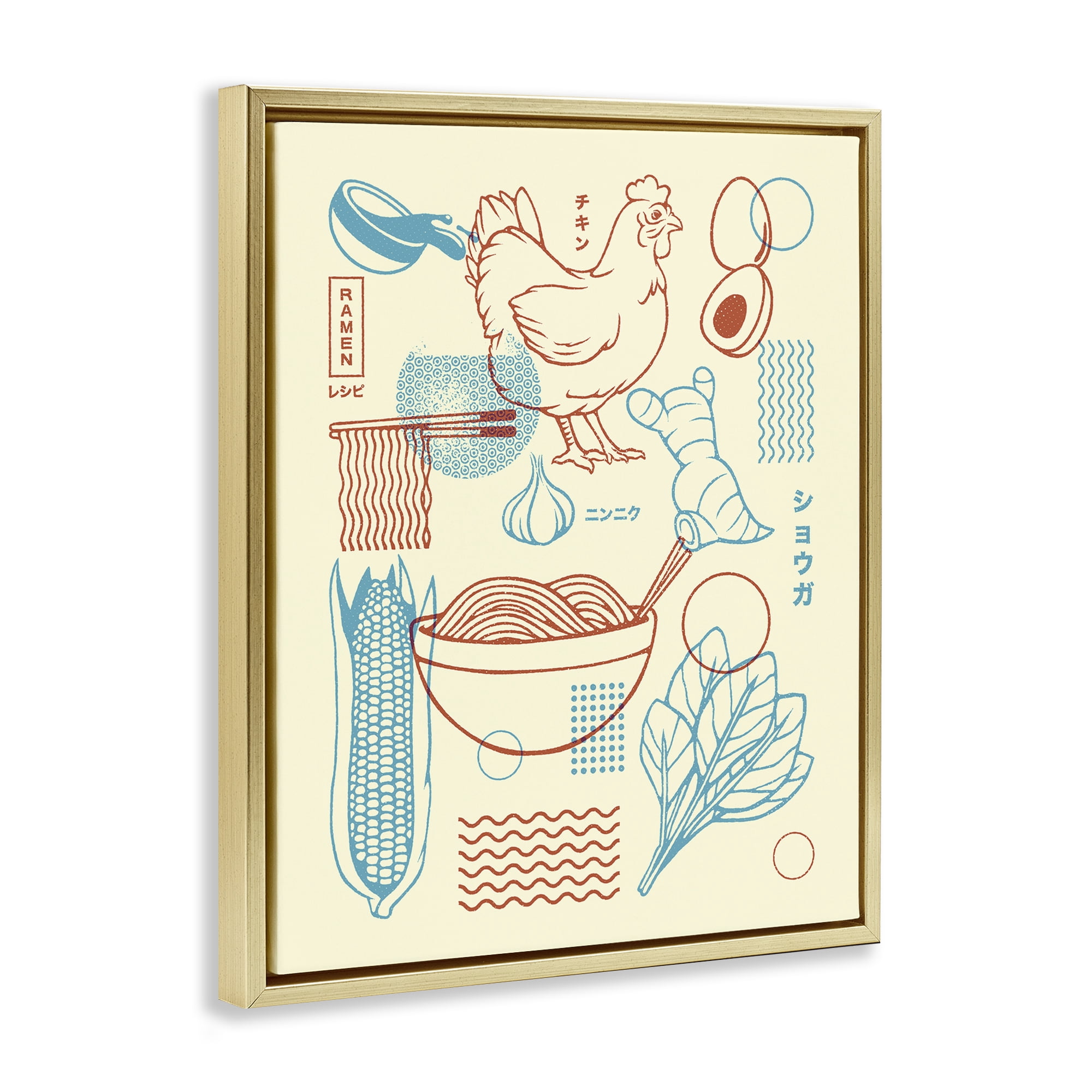 Stupell Industries Minimalist Ramen Ingredients Gold Framed Floater Canvas Wall Art, design by Tobe Fonseca