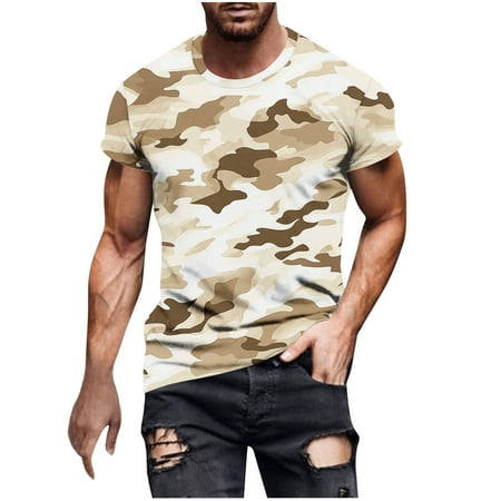 Deals SSAAVKUY Mens Crew Neck Camo T Shirt Short Sleeve Military Camouflage Performance Athletic Shirt for Outdoor Fishing Hunting White 12