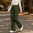 thumbnail image 2 of Women's Ribbed Knit Wide Leg Pants Elastic High Waist Loose Fit Lounge Palazzo Pants with Pockets Soft Cozy Fall Winter Pajama Trousers Army Green, 2 of 8