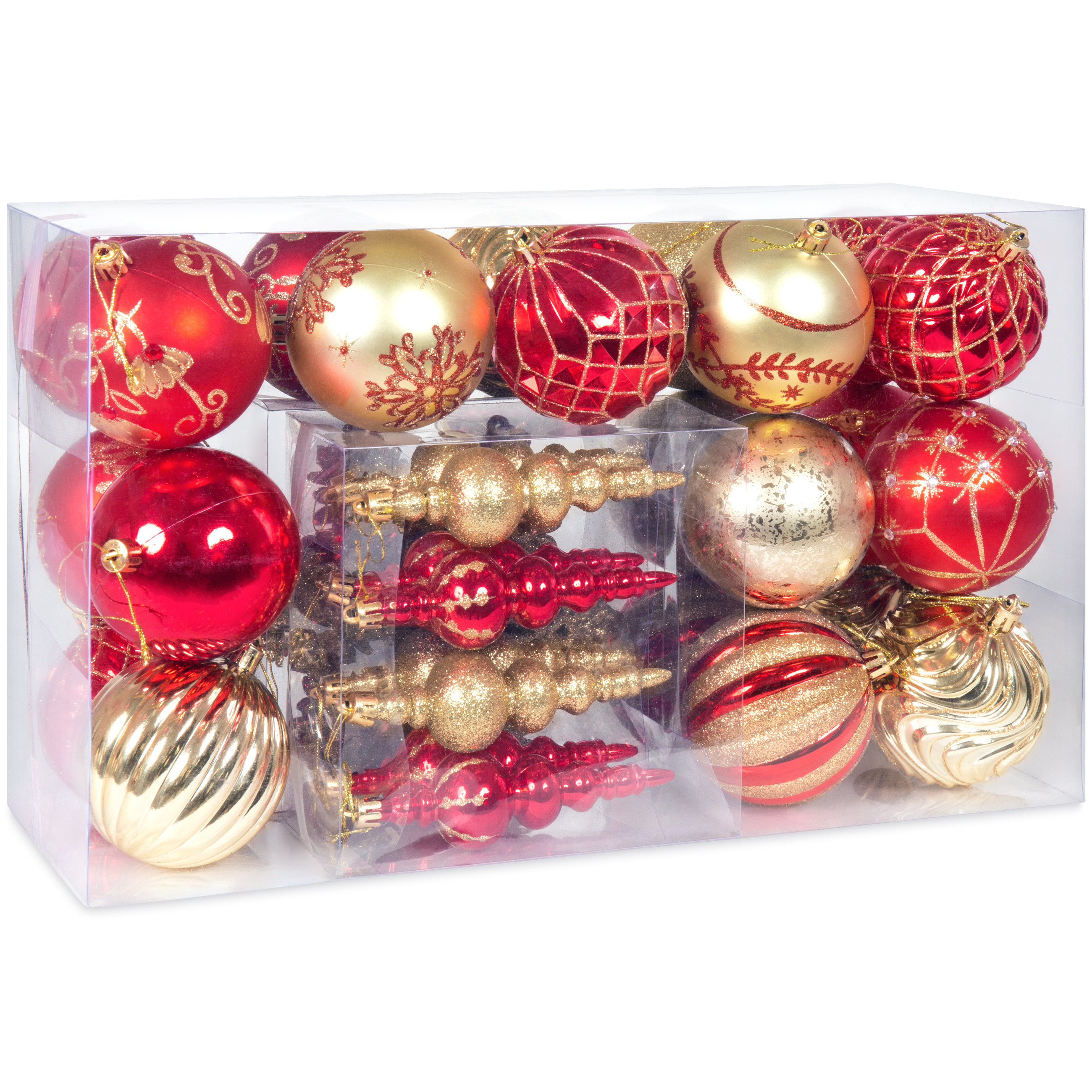 red and gold christmas bulbs