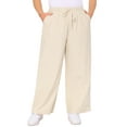 thumbnail image 2 of DARING DIVA Women's Plus Cotton Linen Summer Palazzo Pants with Pockets 1X Apricot, 2 of 6