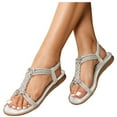 thumbnail image 1 of IUJSOY Womens T-Strap Rhinestone Gladiator Flat Sandals Summer Dressy Outdoor Beach Sandal, 1 of 9