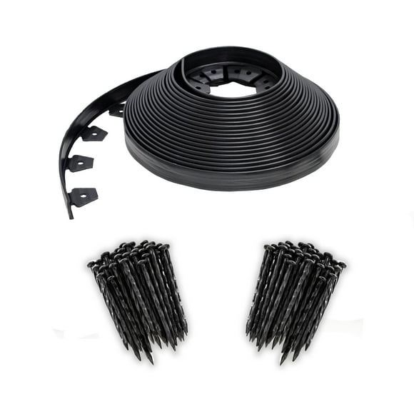 EasyFlex Bordure de Paysage Sans Creusage avec Piquets d'Ancrage Bonus, Bordure de Jardin en Plastique Droit de 1,5 Po de Haut, Kit de 100 Pieds, Noir