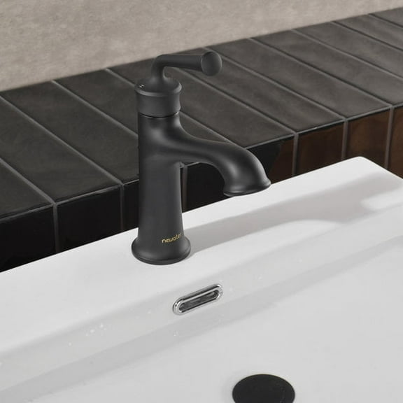 NEWATER Single-Hole Single-handle Bathroom Faucet with Drain Assembly, Matte Black