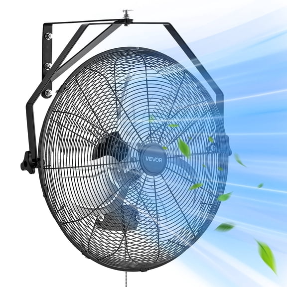 VEVOR 20 Inch Industrial Wall Mount Fan, High Velocity 4650 CFM Indoor Fan with 3 Speeds, Powerful Motor Garage Wall Fan with Aluminum Blades for Workshop, Warehouse, Greenhouse, Commercial