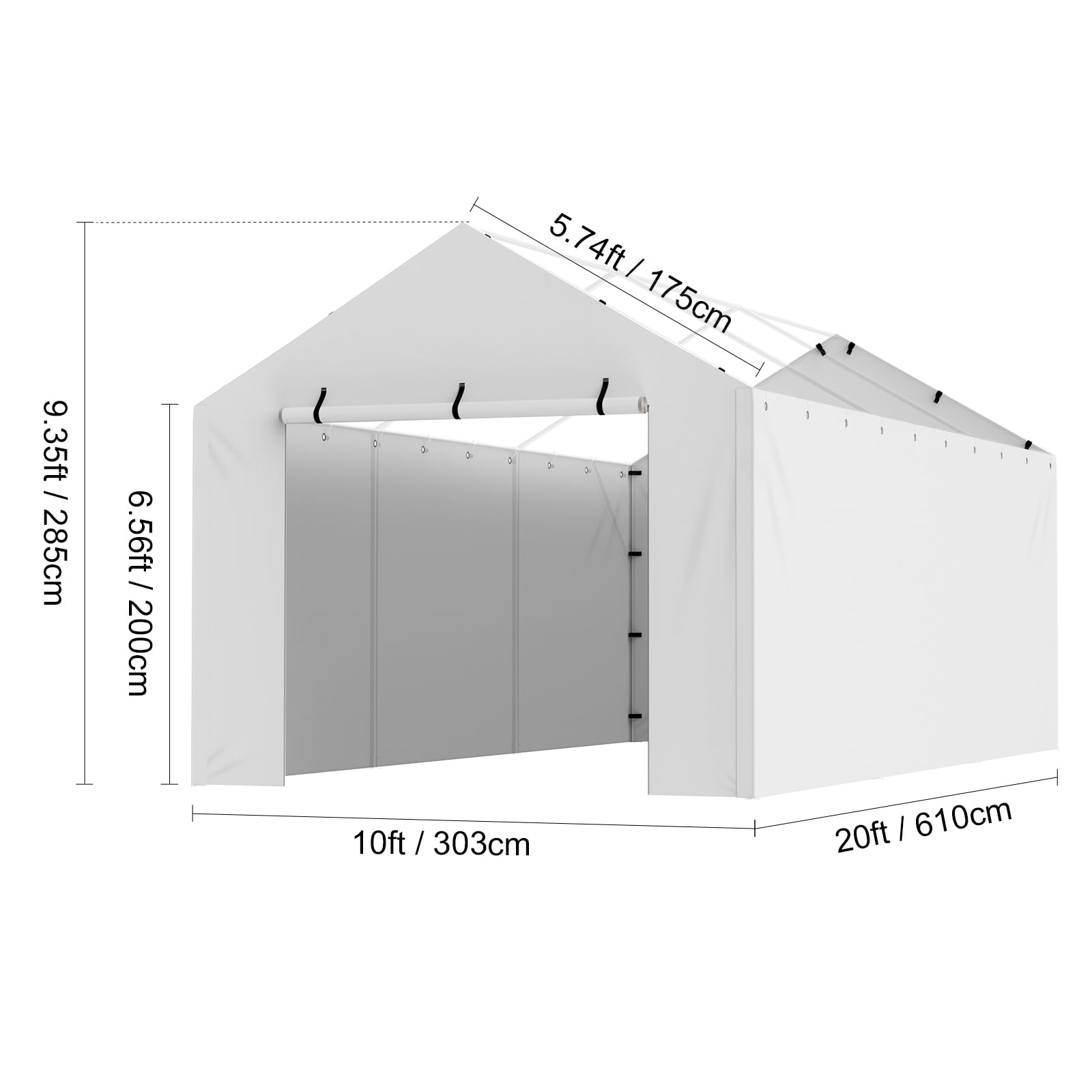 KFFKFF White Carport Conversion Canopy 10 x 20 ft Car Shelter Sidewall Tent