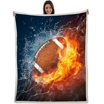 Football Blanket Soft Cozy Sherpa Water and Fire Sport Throw Blankets Football Gifts for Boys Kids Adult Plush Blanket for Couch Bed Sofa Home Decor(American Football,50"×60")