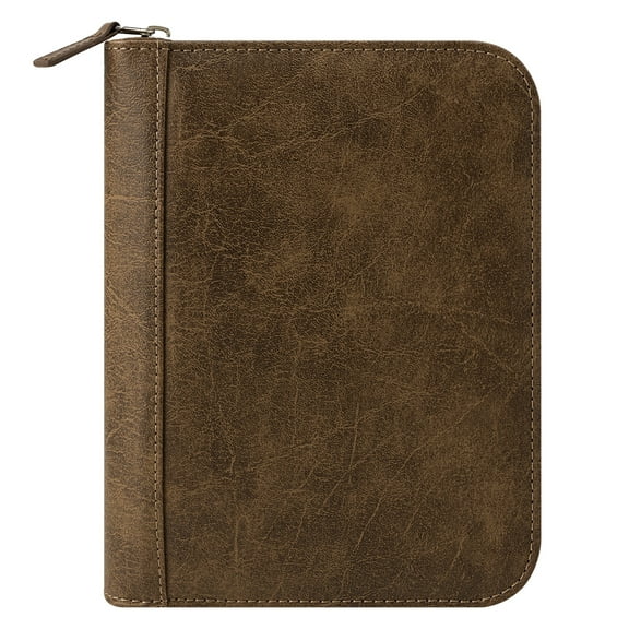 FranklinCovey Simulated Leather Distressed Zipper Binder (Compact Size, Brown)