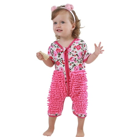

EHTMSAK Infant Baby Toddler Clothes Short Sleeve Romper for Girl Summer Cotton Floor Cleaning Color Block Jumpsuit Pink 6M-24M 85