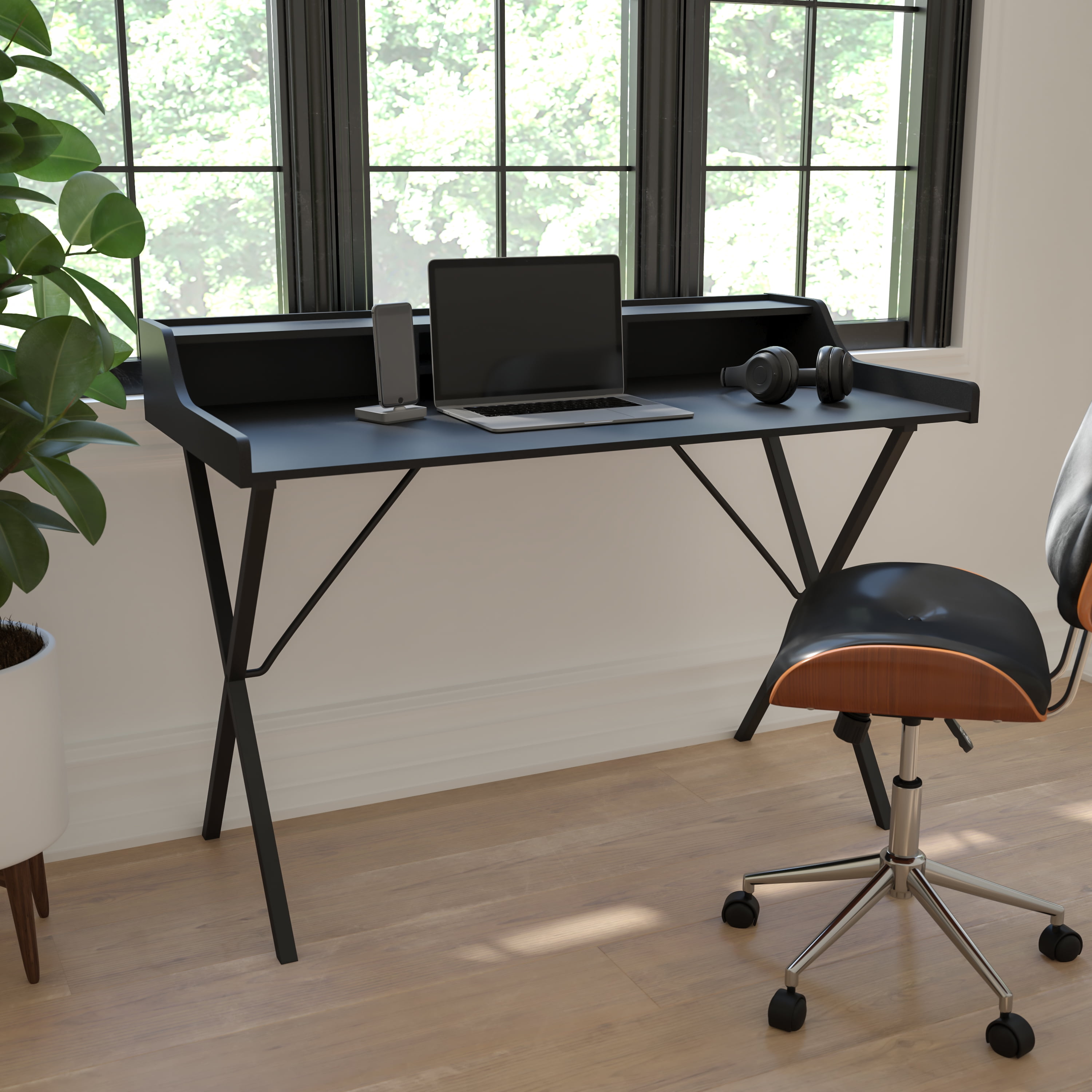Computer Desk Study Student Laptop Table with Shelf Home Office Furniture Black 