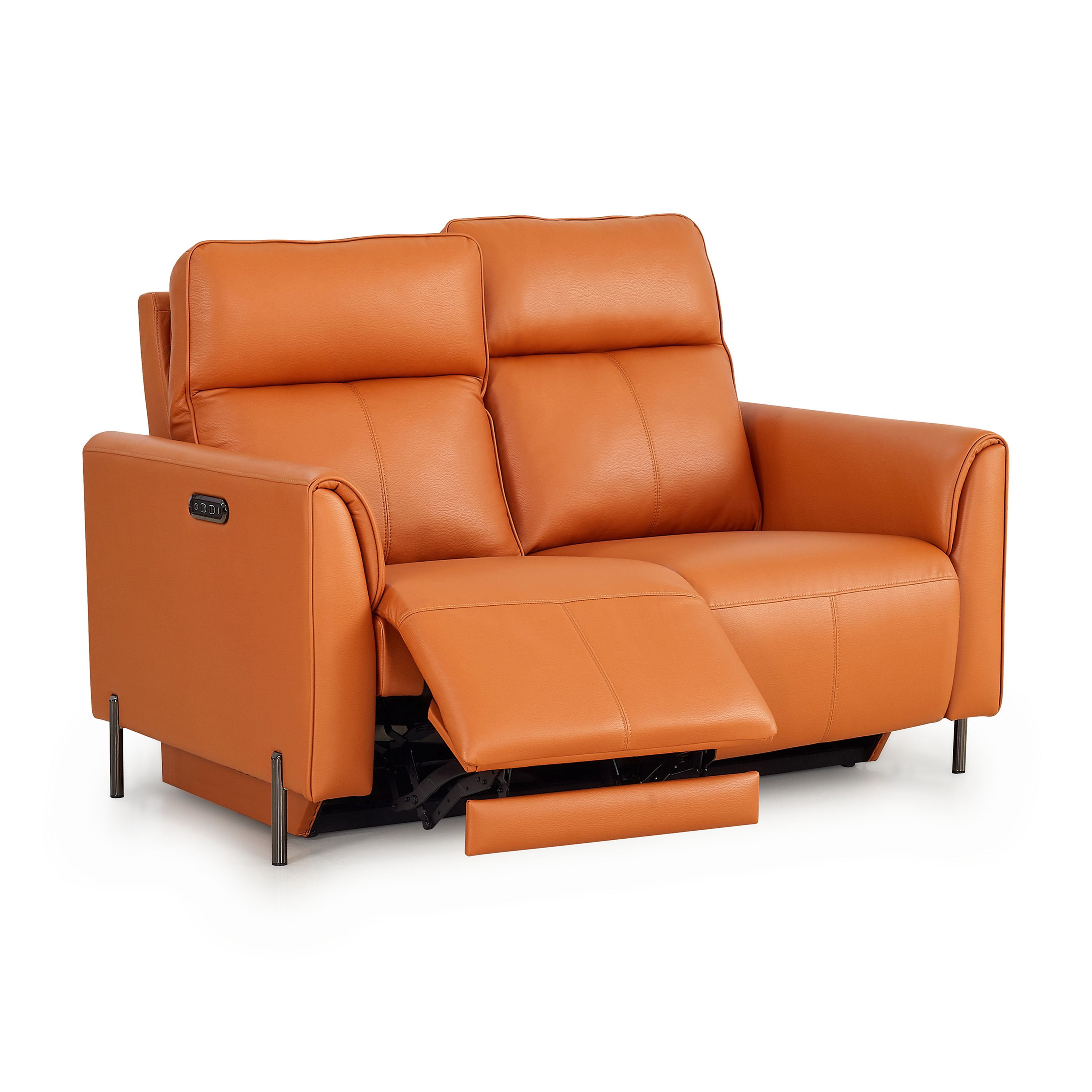 Modern Loveseat with Power Recliners and Head Control, Orange