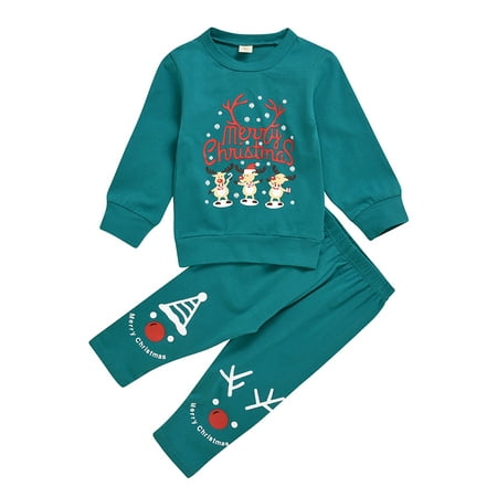 

Ozmmyan Christmas Toddler Clothes Toddler Kids Baby Boys Girls Christmas Cartoon Snowman Tops +Print Pants Set on Christmas Clearance