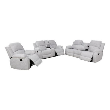 Pemberly Row Contemporary 3-Piece Modern Microfiber Recliner Sofa Set in White