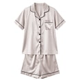 thumbnail image 4 of FRSASU Button Down Pajamas Women 2PCS Short Sleeve Notch Collar Pj Set Satin Sleepwear Open Front Pajama Sets White, 4 of 5