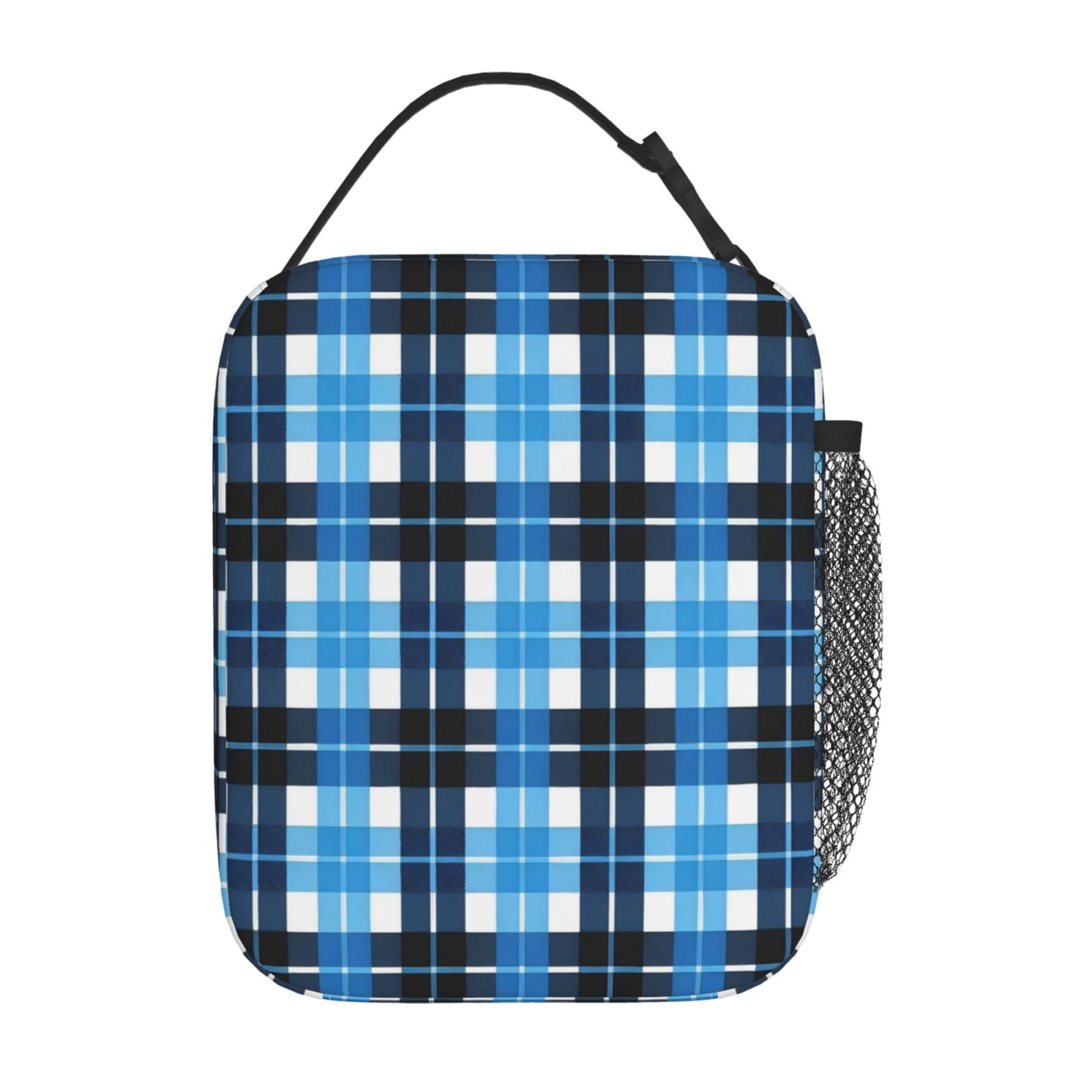 Lunch Bag For Women Men Insulated Portable Lunch Box Bento Box Office Picnic Travel Cooler Bag Blue And Black Checkered Pattern