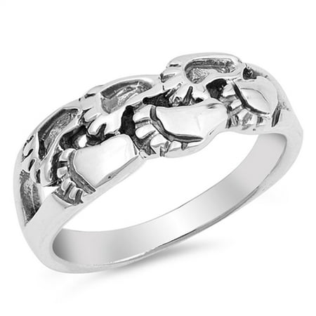 Band Mom Ring - Baby Feet Cute Walking Mother Gift Ring New .925 Sterling Silver Band Size 5