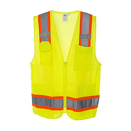 

10-Pack of Cordova VS286-4XL Type R Class II Lime Surveyors Vest Solid Front And Mesh Back Two-Tone Contrasting Trim/Reflective Stripes Zipper Closure Multiple Pockets Dual Mic Tabs 4X-Large