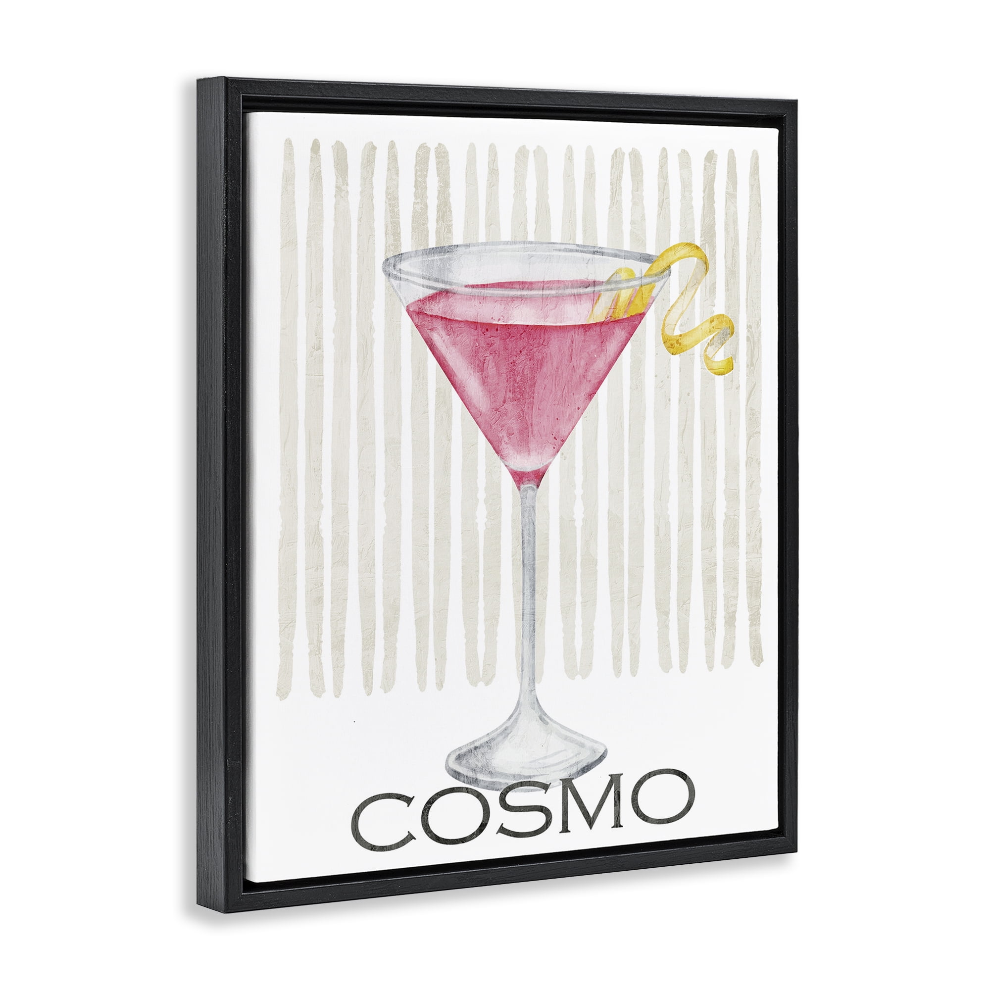 Stupell Industries Pink Cosmo on Stripes Black Framed Floater Canvas Wall Art, design by Kim Allen