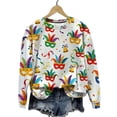 thumbnail image 6 of Craaazy Women's Mardi Gras Shirts Round-neck Casual Long-sleeved Sweatshirt Holiday Party Costumes Graphic Carnival Top Gifts, 6 of 6