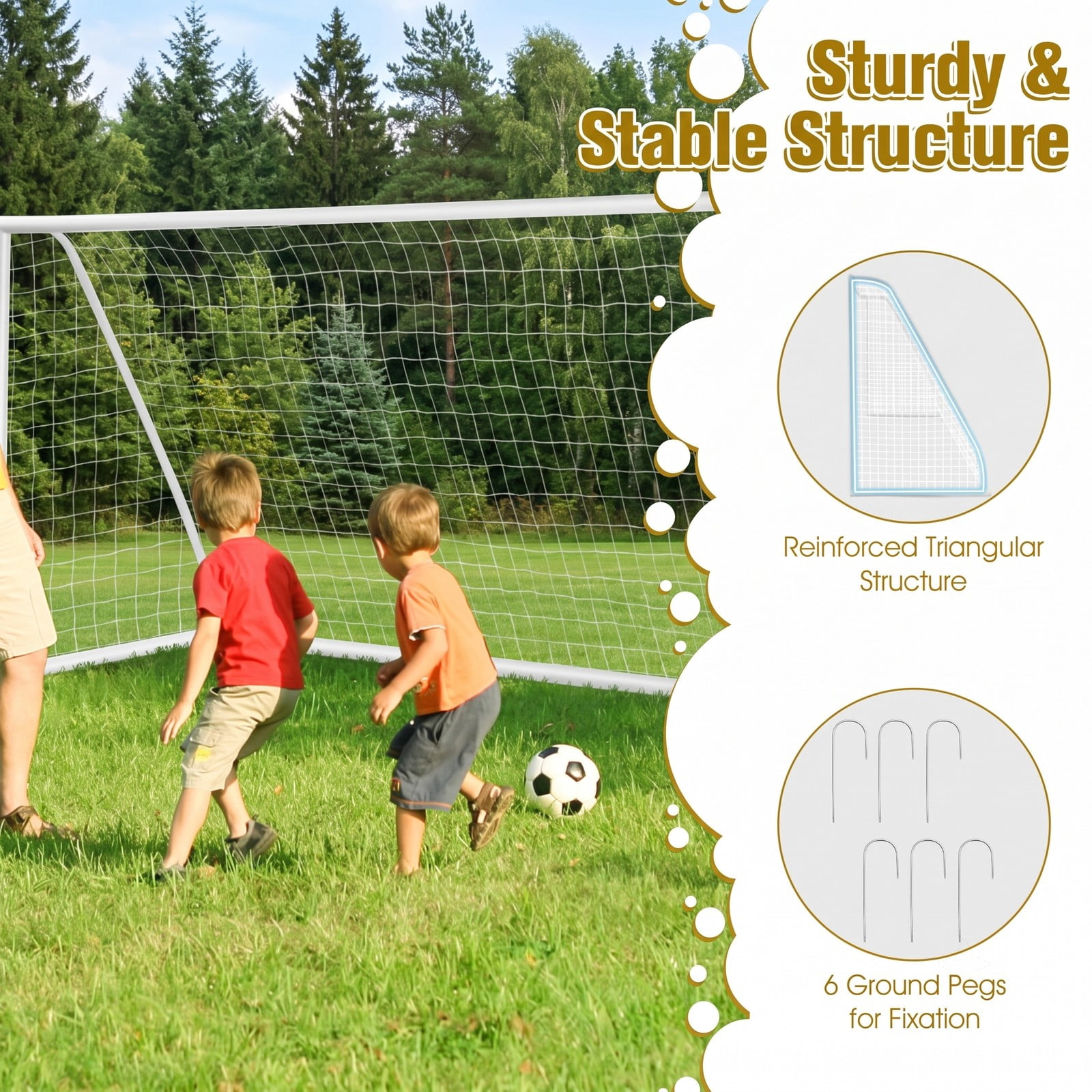 Airfind 12 x 6 FT Portable Soccer Goal for Backyard, All-Weather PVC Frame Practice Net with 6 Ground Stakes and High-Strength PE Netting for Kids Youth Training, White