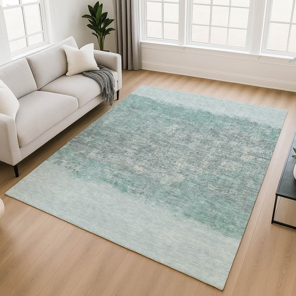 Addison Rugs Mayfield Premium Machine Washable Transitional Stripes Teal Rectangle Rug, 10' x 14'