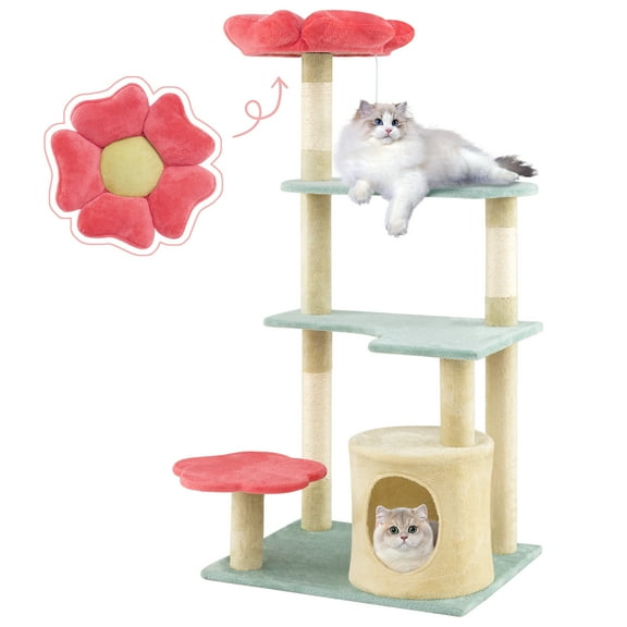 Gymax 49'' Flower Pink Cat Tree w/Flower-shaped Soft Perch Sisal Scratching Posts