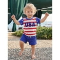 thumbnail image 3 of Cenuakty Toddler Baby Boy 4th of July Outfit Striped Star Short Sleeve T-Shirts and Solid Shorts 2 Piece Waffle Clothing Set, 3 of 9