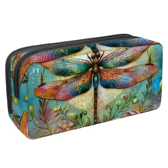 MUOOUM Pencil Case, Colorful Dragonfly Flowers Large Capacity Pencil Pouch Stationery Pen Bag